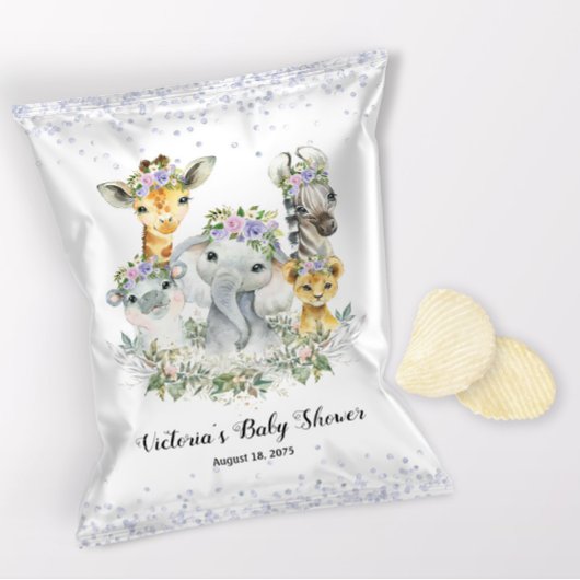 Girl Paars Safari Baby shower Chip Bag Wrapper Flyer