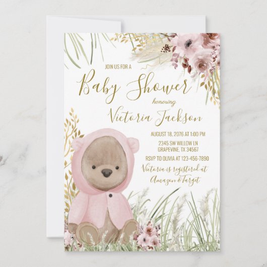 Girl Pampas Grass Baby shower Invitation Kaart (Voorkant)