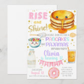 Girl pancakes and pajama birthday party invite. kaart (Voorkant / Achterkant)
