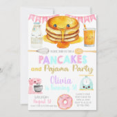 Girl pancakes and pajama birthday party invite. kaart (Voorkant)