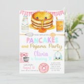 Girl pancakes and pajama birthday party invite. kaart (Staand voorkant)