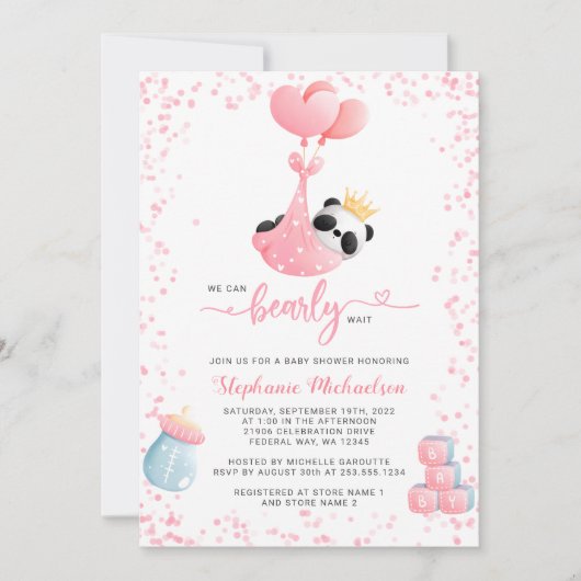 Girl Panda Bearly Wait Baby shower Kaart (Voorkant)