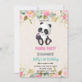 Girl panda flower-uitnodiging kaart (Voorkant)