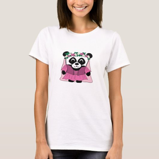Girl Panda in Pink Renaissance Dress T-shirt (Voorkant)