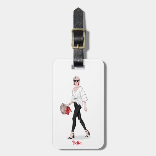 Girl Paris Mode - Aangepast op maat Bagagelabel (Voorkant verticaal)