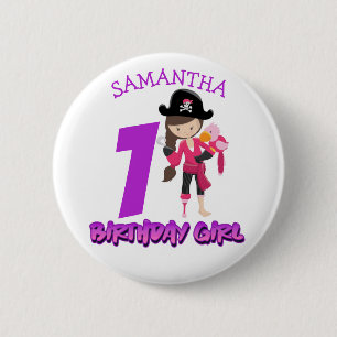 Girl Parrot 1st Birthday party pirate Classic Rou Ronde Button 5,7 Cm