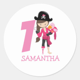Girl Parrot 1st Birthday party pirate Ronde Sticker