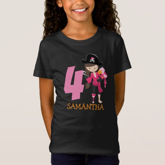 Girl Parrot 4th Birthday party pirate T-Shirt (Voorkant)