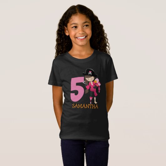 Girl Parrot 5th Birthday party pirate T-Shirt (Voorkant volledig)