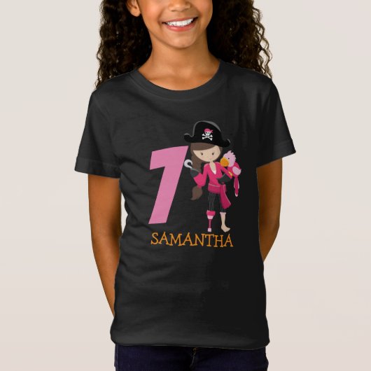 Girl Parrot 7th Birthday party pirate T-Shirt (Voorkant)