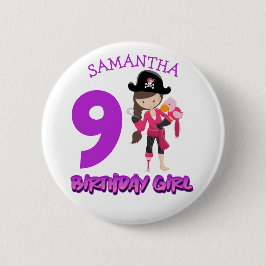 Girl Parrot Birthday party pirate Button