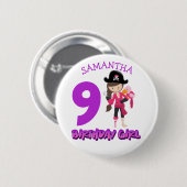 Girl Parrot Birthday party pirate Button (Voorkant /achterkant)