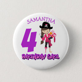 Girl Parrot Birthday party pirate Button