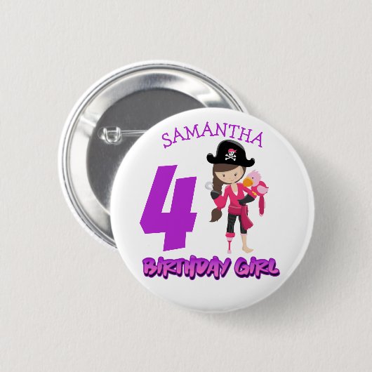 Girl Parrot Birthday party pirate Button (Voorkant /achterkant)