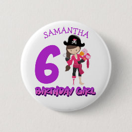 Girl Parrot Birthday party pirate Button