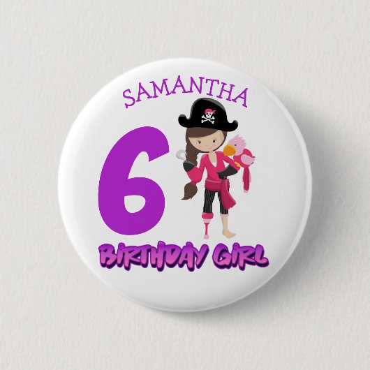 Girl Parrot Birthday party pirate Button (Voorkant)