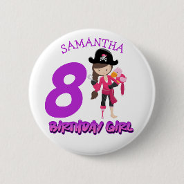 Girl Parrot Birthday party pirate Button