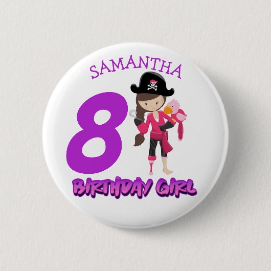 Girl Parrot Birthday party pirate Button (Voorkant)