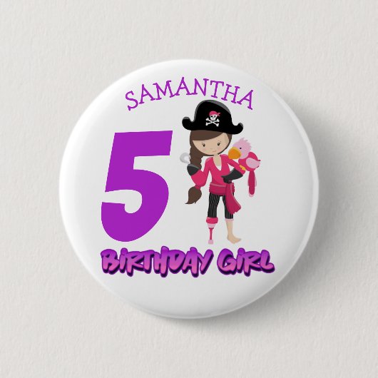Girl Parrot Birthday party pirate Button (Voorkant)