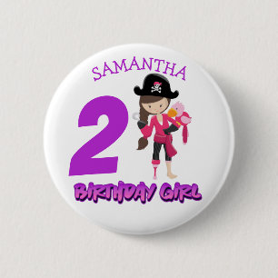 Girl Parrot Birthday party pirate Ronde Button 5,7 Cm