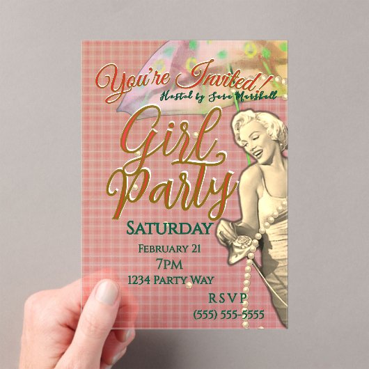 Girl Party Acrylic Invitation Acryl Uitnodigingen (Insitu (Draagbaar))