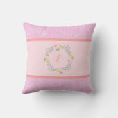 Girl Pastel Pink en Lavender Floral Monogram Kind Kussen (Achterkant)