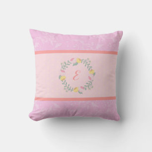 Girl Pastel Pink en Lavender Floral Monogram Kind Kussen