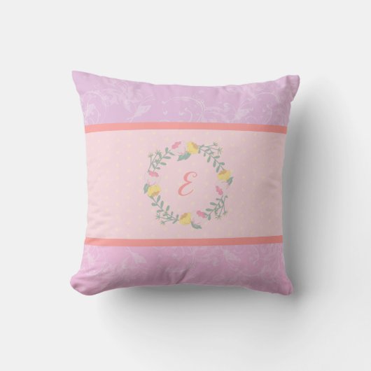 Girl Pastel Pink en Lavender Floral Monogram Kind Kussen (Voorkant)