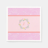 Girl Pastel Pink en Lavender Floral Monogram Kind Servet (Voorkant)