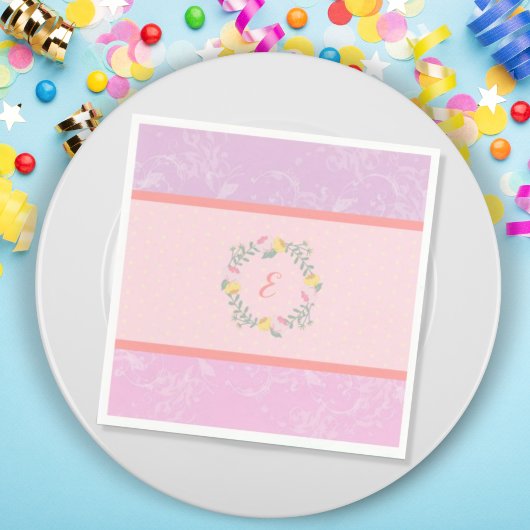 Girl Pastel Pink en Lavender Floral Monogram Kind Servet