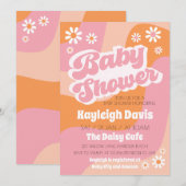 Girl Peace Retro Groovy 70s Baby shower Uitnodigin Kaart (Voorkant / Achterkant)