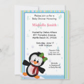 Girl Penguin Baby shower Invitation Kaart (Voorkant)
