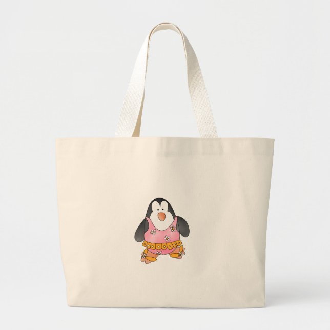 Girl Penguin bij Beach Grote Tote Bag (Voorkant)