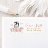 Girl Penguin Winter Snowflake Adres label (Insitu)