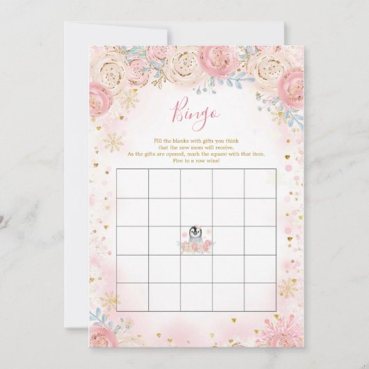 Girl Penguin Winter Snowflake Bingo Game Kaart (Voorkant)