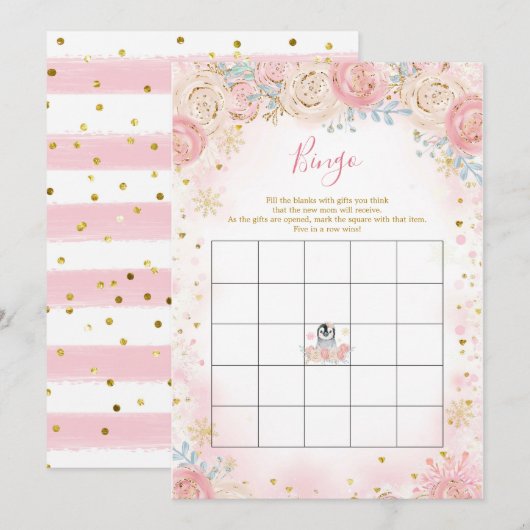 Girl Penguin Winter Snowflake Bingo Game Kaart (Voorkant / Achterkant)