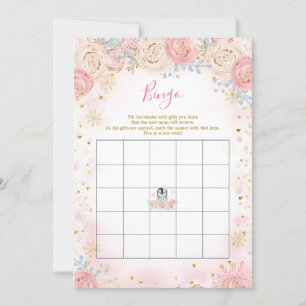 Girl Penguin Winter Snowflake Bingo Game Kaart