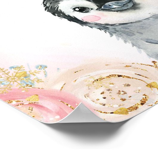 Girl Penguin Winter Snowflake Guest Book Poster (Hoek)