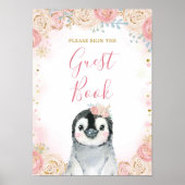 Girl Penguin Winter Snowflake Guest Book Poster (Voorkant)
