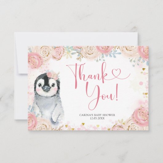 Girl Penguin Winter Snowflake Hartelijk dank Bedankkaart (Voorkant)