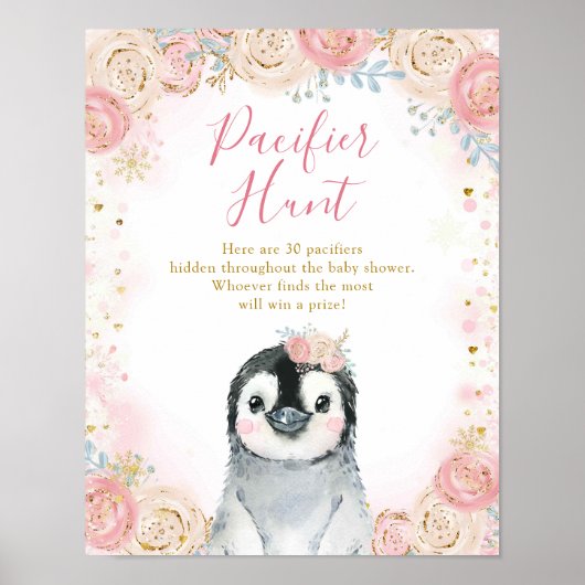 Girl Penguin Winter Snowflake Pacifier Hunt Poster (Voorkant)