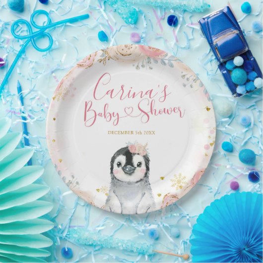 Girl Penguin Winter Snowflake Paper Borden Papieren Bordje (Feest)