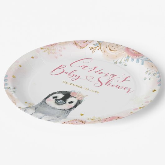 Girl Penguin Winter Snowflake Paper Borden Papieren Bordje (Gekanteld)