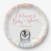 Girl Penguin Winter Snowflake Paper Borden Papieren Bordje (Voorkant)