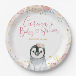 Girl Penguin Winter Snowflake Paper Borden Papieren Bordje