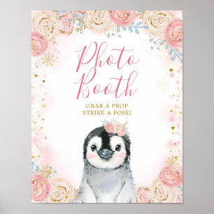 Girl Penguin Winter Snowflake Photo Booth Poster