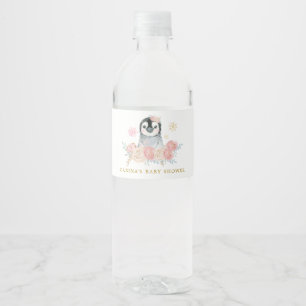 Girl Penguin Winter Snowflake Water Bottle Waterfles Etiket