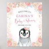 Girl Penguin Winter Snowflake Welcome Sign Poster (Voorkant)