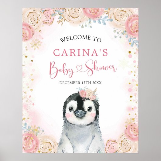 Girl Penguin Winter Snowflake Welcome Sign Poster (Voorkant)