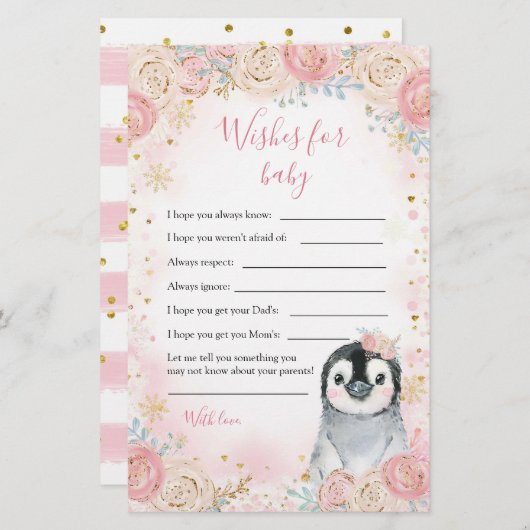 Girl Penguin winter Snowflake Wishes for Baby (Voorkant / Achterkant)